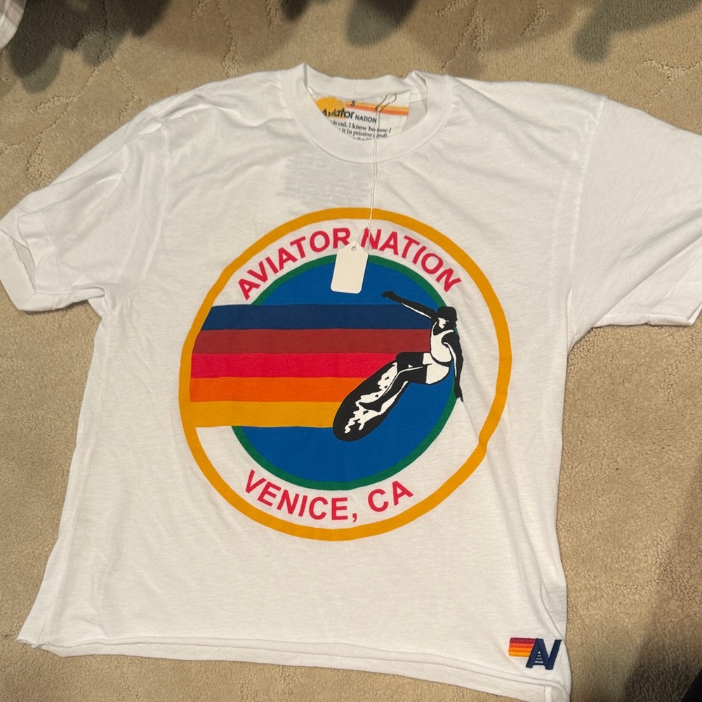 Aviator Nation White Tee with Colorful Graphic